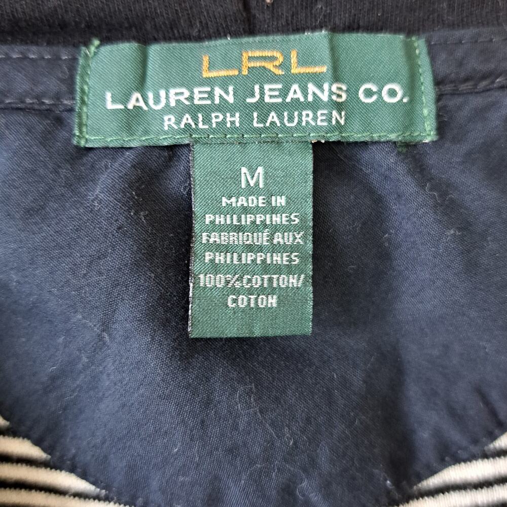 LAUREN Ralph Lauren Navy Stripe Jersey Hoodie Top Medium - Picture 4 of 9